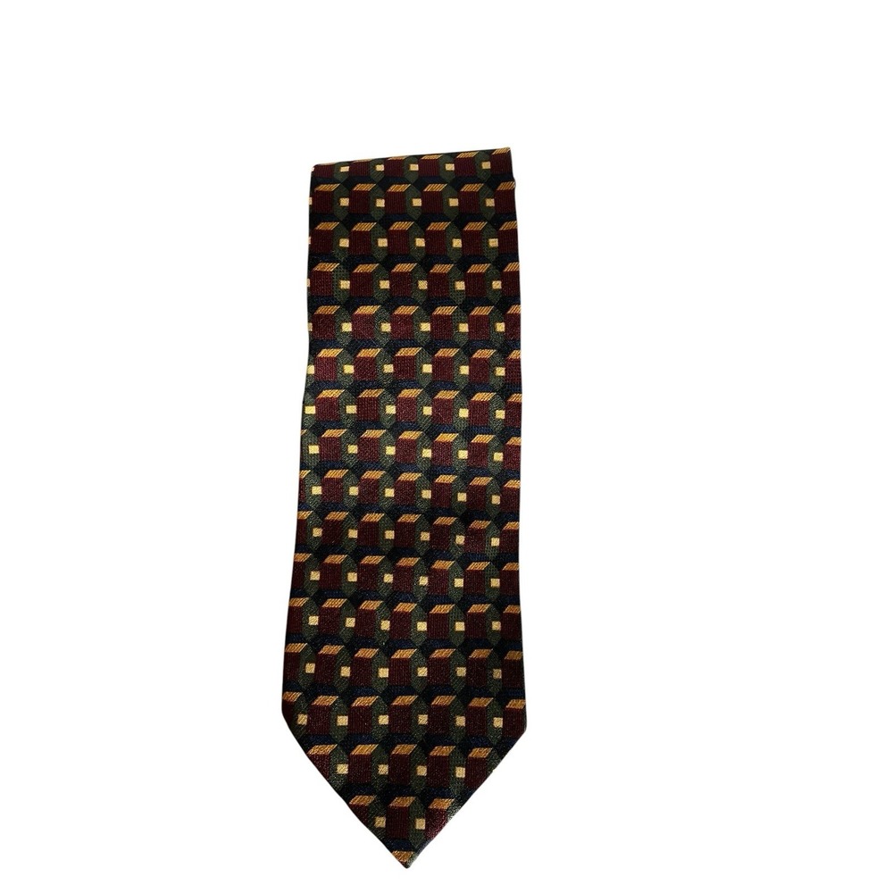 VTG JZ RICHARDS Mens Hand Crafted Silk Tie Classic Designer Geometric Burgundy